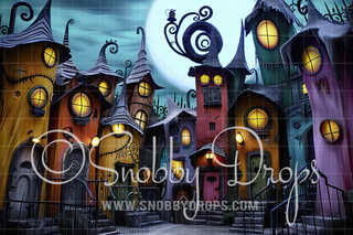 Quirky Spooky Town Fabric Backdrop-Fabric Photography Backdrop-Snobby Drops Fabric Backdrops for Photography, Exclusive Designs by Tara Mapes Photography, Enchanted Eye Creations by Tara Mapes, photography backgrounds, photography backdrops, fast shipping, US backdrops, cheap photography backdrops
