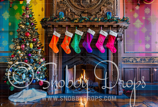 Rainbow Fireplace Fabric Backdrop-Fabric Photography Backdrop-Snobby Drops Fabric Backdrops for Photography, Exclusive Designs by Tara Mapes Photography, Enchanted Eye Creations by Tara Mapes, photography backgrounds, photography backdrops, fast shipping, US backdrops, cheap photography backdrops