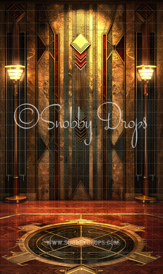 Red and Gold Art Deco Fabric Backdrop Sweep-Fabric Photography Sweep-Snobby Drops Fabric Backdrops for Photography, Exclusive Designs by Tara Mapes Photography, Enchanted Eye Creations by Tara Mapes, photography backgrounds, photography backdrops, fast shipping, US backdrops, cheap photography backdrops