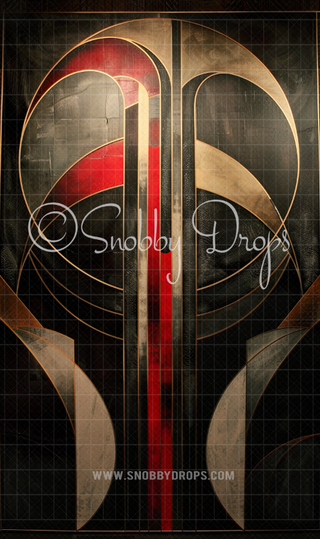 Red and Gold Art Deco Fabric Backdrop Sweep-Fabric Photography Sweep-Snobby Drops Fabric Backdrops for Photography, Exclusive Designs by Tara Mapes Photography, Enchanted Eye Creations by Tara Mapes, photography backgrounds, photography backdrops, fast shipping, US backdrops, cheap photography backdrops