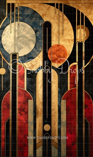 Red Black and Gold Art Deco Fabric Backdrop Sweep-Fabric Photography Sweep-Snobby Drops Fabric Backdrops for Photography, Exclusive Designs by Tara Mapes Photography, Enchanted Eye Creations by Tara Mapes, photography backgrounds, photography backdrops, fast shipping, US backdrops, cheap photography backdrops