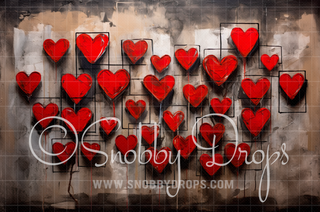 Red Painted Hearts Wall Valentine Fabric Backdrop-Fabric Photography Backdrop-Snobby Drops Fabric Backdrops for Photography, Exclusive Designs by Tara Mapes Photography, Enchanted Eye Creations by Tara Mapes, photography backgrounds, photography backdrops, fast shipping, US backdrops, cheap photography backdrops