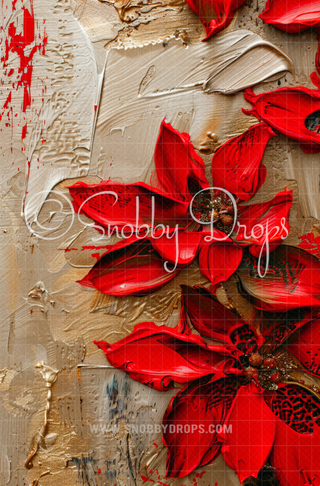 Red Poinsettias Painterly Fine Art Fabric Backdrop Sweep MA221-Fabric Photography Backdrop-Snobby Drops Fabric Backdrops for Photography, Exclusive Designs by Tara Mapes Photography, Enchanted Eye Creations by Tara Mapes, photography backgrounds, photography backdrops, fast shipping, US backdrops, cheap photography backdrops