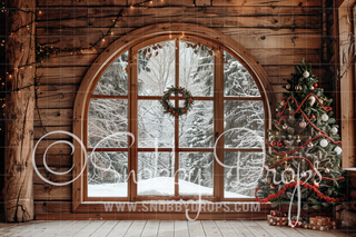 Rustic Christmas Window Arch Fabric Photography Backdrop-Fabric Photography Backdrop-Snobby Drops Fabric Backdrops for Photography, Exclusive Designs by Tara Mapes Photography, Enchanted Eye Creations by Tara Mapes, photography backgrounds, photography backdrops, fast shipping, US backdrops, cheap photography backdrops