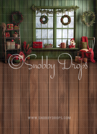 Rustic Green and Red Christmas Fabric Backdrop Sweep-Fabric Photography Sweep-Snobby Drops Fabric Backdrops for Photography, Exclusive Designs by Tara Mapes Photography, Enchanted Eye Creations by Tara Mapes, photography backgrounds, photography backdrops, fast shipping, US backdrops, cheap photography backdrops
