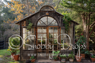 Rustic Greenhouse Fabric Backdrop-Fabric Photography Backdrop-Snobby Drops Fabric Backdrops for Photography, Exclusive Designs by Tara Mapes Photography, Enchanted Eye Creations by Tara Mapes, photography backgrounds, photography backdrops, fast shipping, US backdrops, cheap photography backdrops