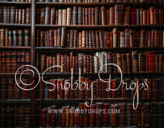 Rustic Red Library Book Shelves Fabric Backdrop-Fabric Photography Backdrop-Snobby Drops Fabric Backdrops for Photography, Exclusive Designs by Tara Mapes Photography, Enchanted Eye Creations by Tara Mapes, photography backgrounds, photography backdrops, fast shipping, US backdrops, cheap photography backdrops