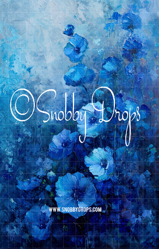 Shades of Blue Flowers Fine Art Floral Fabric Backdrop Sweep-Fabric Photography Sweep-Snobby Drops Fabric Backdrops for Photography, Exclusive Designs by Tara Mapes Photography, Enchanted Eye Creations by Tara Mapes, photography backgrounds, photography backdrops, fast shipping, US backdrops, cheap photography backdrops