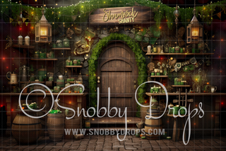 Shamrock Shanty St Patrick's Pub Fabric Backdrop-Fabric Photography Backdrop-Snobby Drops Fabric Backdrops for Photography, Exclusive Designs by Tara Mapes Photography, Enchanted Eye Creations by Tara Mapes, photography backgrounds, photography backdrops, fast shipping, US backdrops, cheap photography backdrops