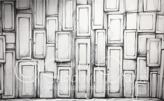 Sketched Wonderland Doors Illustrated Style Fabric Backdrop-Fabric Photography Backdrop-Snobby Drops Fabric Backdrops for Photography, Exclusive Designs by Tara Mapes Photography, Enchanted Eye Creations by Tara Mapes, photography backgrounds, photography backdrops, fast shipping, US backdrops, cheap photography backdrops