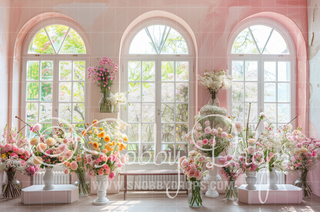Soft Pink Floral Room Fabric Photography Backdrop-Fabric Photography Backdrop-Snobby Drops Fabric Backdrops for Photography, Exclusive Designs by Tara Mapes Photography, Enchanted Eye Creations by Tara Mapes, photography backgrounds, photography backdrops, fast shipping, US backdrops, cheap photography backdrops