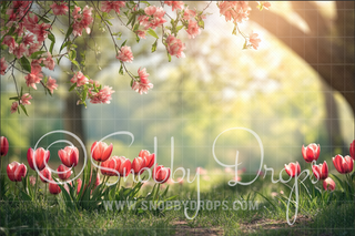 Spring Tulips by Tree Fabric Backdrop-Fabric Photography Backdrop-Snobby Drops Fabric Backdrops for Photography, Exclusive Designs by Tara Mapes Photography, Enchanted Eye Creations by Tara Mapes, photography backgrounds, photography backdrops, fast shipping, US backdrops, cheap photography backdrops