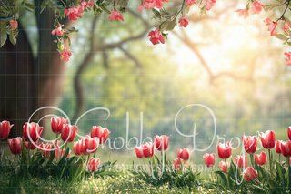 Spring Tulips Fabric Backdrop-Fabric Photography Backdrop-Snobby Drops Fabric Backdrops for Photography, Exclusive Designs by Tara Mapes Photography, Enchanted Eye Creations by Tara Mapes, photography backgrounds, photography backdrops, fast shipping, US backdrops, cheap photography backdrops