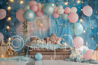 Starlight and Balloons Fabric Photography Backdrop-Fabric Photography Backdrop-Snobby Drops Fabric Backdrops for Photography, Exclusive Designs by Tara Mapes Photography, Enchanted Eye Creations by Tara Mapes, photography backgrounds, photography backdrops, fast shipping, US backdrops, cheap photography backdrops