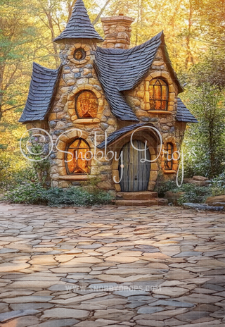 Stone Cottage House Fabric Backdrop Sweep-Fabric Photography Sweep-Snobby Drops Fabric Backdrops for Photography, Exclusive Designs by Tara Mapes Photography, Enchanted Eye Creations by Tara Mapes, photography backgrounds, photography backdrops, fast shipping, US backdrops, cheap photography backdrops