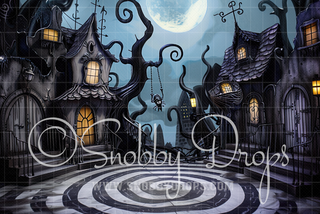 Stripey Halloween Town Fabric Backdrop-Fabric Photography Backdrop-Snobby Drops Fabric Backdrops for Photography, Exclusive Designs by Tara Mapes Photography, Enchanted Eye Creations by Tara Mapes, photography backgrounds, photography backdrops, fast shipping, US backdrops, cheap photography backdrops