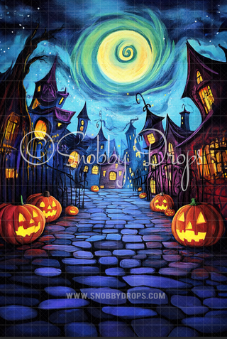Swirly Moon Pumpkin Town Fabric Backdrop Sweep-Fabric Photography Sweep-Snobby Drops Fabric Backdrops for Photography, Exclusive Designs by Tara Mapes Photography, Enchanted Eye Creations by Tara Mapes, photography backgrounds, photography backdrops, fast shipping, US backdrops, cheap photography backdrops