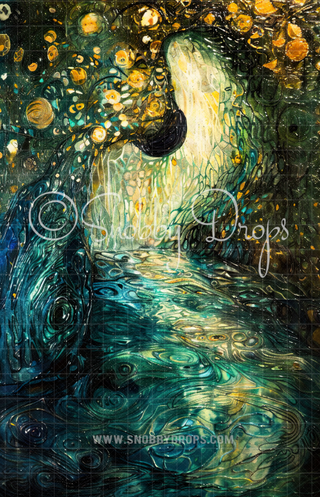 Teal and Blue Surreal Painterly Fine Art Fabric Backdrop Sweep-Fabric Photography Sweep-Snobby Drops Fabric Backdrops for Photography, Exclusive Designs by Tara Mapes Photography, Enchanted Eye Creations by Tara Mapes, photography backgrounds, photography backdrops, fast shipping, US backdrops, cheap photography backdrops