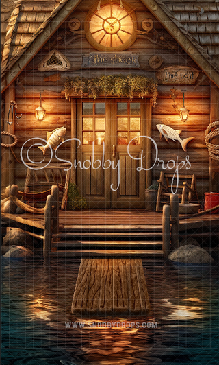 The Shack Fishing Hut Fabric Backdrop Sweep-Fabric Photography Sweep-Snobby Drops Fabric Backdrops for Photography, Exclusive Designs by Tara Mapes Photography, Enchanted Eye Creations by Tara Mapes, photography backgrounds, photography backdrops, fast shipping, US backdrops, cheap photography backdrops