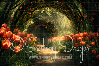Tulip Tunnel Forest Path Fabric Backdrop-Fabric Photography Backdrop-Snobby Drops Fabric Backdrops for Photography, Exclusive Designs by Tara Mapes Photography, Enchanted Eye Creations by Tara Mapes, photography backgrounds, photography backdrops, fast shipping, US backdrops, cheap photography backdrops