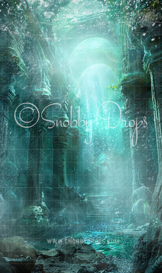 Underwater Temple Mermaid Backdrop Sweep-Fabric Photography Sweep-Snobby Drops Fabric Backdrops for Photography, Exclusive Designs by Tara Mapes Photography, Enchanted Eye Creations by Tara Mapes, photography backgrounds, photography backdrops, fast shipping, US backdrops, cheap photography backdrops