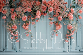 Victorian Panel Wall with Flowers Fabric Backdrop-Fabric Photography Backdrop-Snobby Drops Fabric Backdrops for Photography, Exclusive Designs by Tara Mapes Photography, Enchanted Eye Creations by Tara Mapes, photography backgrounds, photography backdrops, fast shipping, US backdrops, cheap photography backdrops