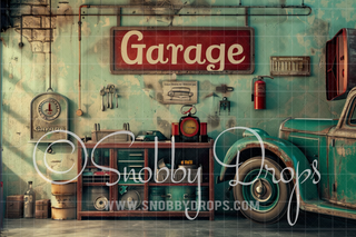 Vintage Car Garage 3 Piece Room Set-Photography Backdrop 3P Room Set-Snobby Drops Fabric Backdrops for Photography, Exclusive Designs by Tara Mapes Photography, Enchanted Eye Creations by Tara Mapes, photography backgrounds, photography backdrops, fast shipping, US backdrops, cheap photography backdrops