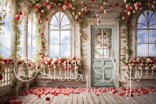 Vintage Strawberry Porch Fabric Backdrop-Fabric Photography Backdrop-Snobby Drops Fabric Backdrops for Photography, Exclusive Designs by Tara Mapes Photography, Enchanted Eye Creations by Tara Mapes, photography backgrounds, photography backdrops, fast shipping, US backdrops, cheap photography backdrops