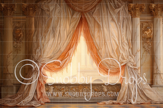 Warm Curtains in Renaissance Room Fabric Backdrop-Fabric Photography Backdrop-Snobby Drops Fabric Backdrops for Photography, Exclusive Designs by Tara Mapes Photography, Enchanted Eye Creations by Tara Mapes, photography backgrounds, photography backdrops, fast shipping, US backdrops, cheap photography backdrops