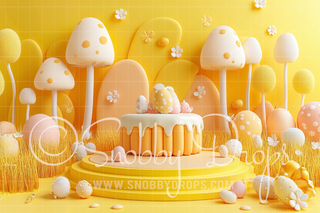 Whimsical Mushrooms and Easter Eggs Fabric Backdrop-Fabric Photography Backdrop-Snobby Drops Fabric Backdrops for Photography, Exclusive Designs by Tara Mapes Photography, Enchanted Eye Creations by Tara Mapes, photography backgrounds, photography backdrops, fast shipping, US backdrops, cheap photography backdrops