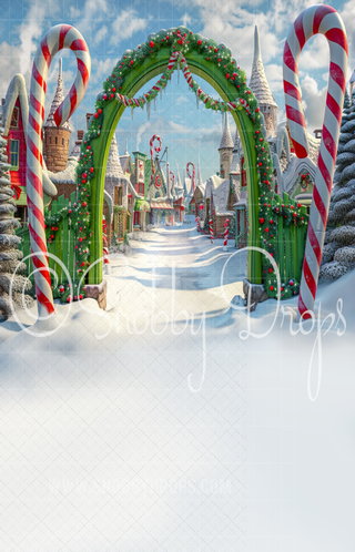 Whimsyville Arch Gate Fabric Backdrop Sweep-Fabric Photography Sweep-Snobby Drops Fabric Backdrops for Photography, Exclusive Designs by Tara Mapes Photography, Enchanted Eye Creations by Tara Mapes, photography backgrounds, photography backdrops, fast shipping, US backdrops, cheap photography backdrops