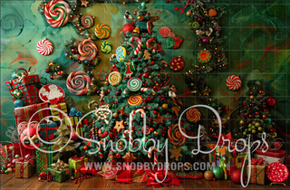 Whimsyville Colorful Candy Christmas Tree Fabric Backdrop-Fabric Photography Backdrop-Snobby Drops Fabric Backdrops for Photography, Exclusive Designs by Tara Mapes Photography, Enchanted Eye Creations by Tara Mapes, photography backgrounds, photography backdrops, fast shipping, US backdrops, cheap photography backdrops