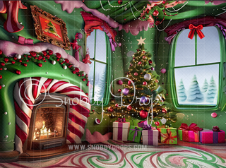 Whimsyville Fireplace and Tree Fabric Photography Backdrop-Fabric Photography Backdrop-Snobby Drops Fabric Backdrops for Photography, Exclusive Designs by Tara Mapes Photography, Enchanted Eye Creations by Tara Mapes, photography backgrounds, photography backdrops, fast shipping, US backdrops, cheap photography backdrops