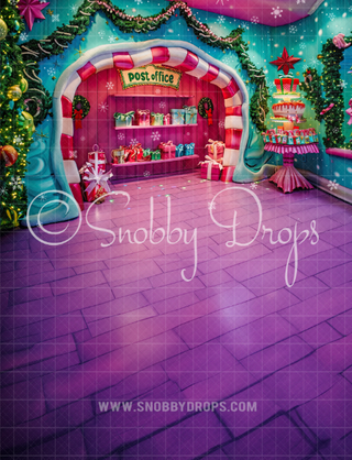 Whimsyville PInk and Blue Post Office Fabric Backdrop Sweep-Fabric Photography Sweep-Snobby Drops Fabric Backdrops for Photography, Exclusive Designs by Tara Mapes Photography, Enchanted Eye Creations by Tara Mapes, photography backgrounds, photography backdrops, fast shipping, US backdrops, cheap photography backdrops