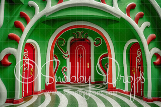 Whimsyville Red Doors Fabric Photography Backdrop-Fabric Photography Backdrop-Snobby Drops Fabric Backdrops for Photography, Exclusive Designs by Tara Mapes Photography, Enchanted Eye Creations by Tara Mapes, photography backgrounds, photography backdrops, fast shipping, US backdrops, cheap photography backdrops