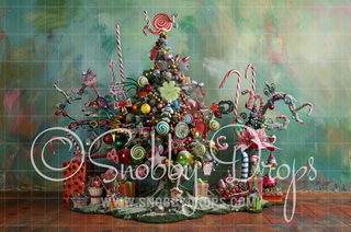 Whimsyville Small Christmas Tree Fabric Backdrop-Fabric Photography Backdrop-Snobby Drops Fabric Backdrops for Photography, Exclusive Designs by Tara Mapes Photography, Enchanted Eye Creations by Tara Mapes, photography backgrounds, photography backdrops, fast shipping, US backdrops, cheap photography backdrops