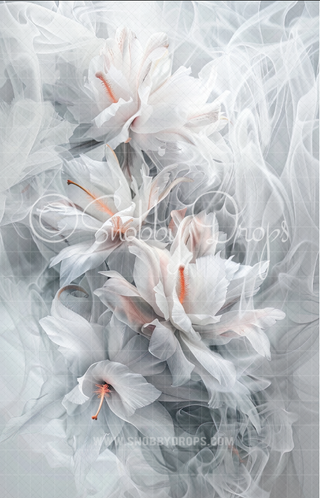 White and Gray Floral Dance Fine Art Floral Fabric Backdrop Sweep-Fabric Photography Sweep-Snobby Drops Fabric Backdrops for Photography, Exclusive Designs by Tara Mapes Photography, Enchanted Eye Creations by Tara Mapes, photography backgrounds, photography backdrops, fast shipping, US backdrops, cheap photography backdrops