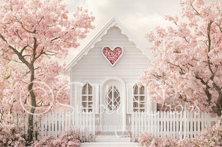 White and Pink Valentine House Fabric Backdrop-Fabric Photography Backdrop-Snobby Drops Fabric Backdrops for Photography, Exclusive Designs by Tara Mapes Photography, Enchanted Eye Creations by Tara Mapes, photography backgrounds, photography backdrops, fast shipping, US backdrops, cheap photography backdrops