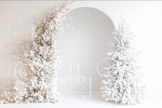 White Christmas Studio Scene Fabric Backdrop-Fabric Photography Backdrop-Snobby Drops Fabric Backdrops for Photography, Exclusive Designs by Tara Mapes Photography, Enchanted Eye Creations by Tara Mapes, photography backgrounds, photography backdrops, fast shipping, US backdrops, cheap photography backdrops