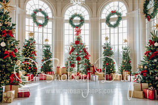 White Christmas Tree Room Fabric Backdrop-Fabric Photography Backdrop-Snobby Drops Fabric Backdrops for Photography, Exclusive Designs by Tara Mapes Photography, Enchanted Eye Creations by Tara Mapes, photography backgrounds, photography backdrops, fast shipping, US backdrops, cheap photography backdrops