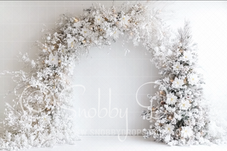 White Garland Christmas Studio Scene Fabric Backdrop-Fabric Photography Backdrop-Snobby Drops Fabric Backdrops for Photography, Exclusive Designs by Tara Mapes Photography, Enchanted Eye Creations by Tara Mapes, photography backgrounds, photography backdrops, fast shipping, US backdrops, cheap photography backdrops