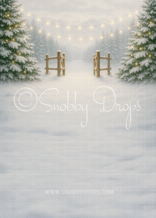 Winter Fence Christmas Fabric Backdrop Sweep-Fabric Photography Sweep-Snobby Drops Fabric Backdrops for Photography, Exclusive Designs by Tara Mapes Photography, Enchanted Eye Creations by Tara Mapes, photography backgrounds, photography backdrops, fast shipping, US backdrops, cheap photography backdrops