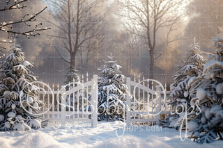 Winter Gate on Snowy Day Fabric Backdrop-Fabric Photography Backdrop-Snobby Drops Fabric Backdrops for Photography, Exclusive Designs by Tara Mapes Photography, Enchanted Eye Creations by Tara Mapes, photography backgrounds, photography backdrops, fast shipping, US backdrops, cheap photography backdrops