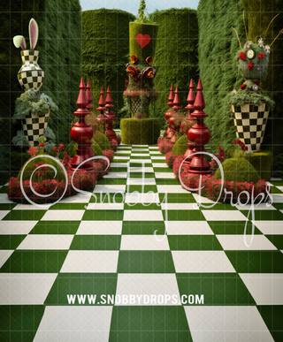 Wonderland Chess Garden Fabric Backdrop Wee Sweep-Fabric Photography Wee Sweep-Snobby Drops Fabric Backdrops for Photography, Exclusive Designs by Tara Mapes Photography, Enchanted Eye Creations by Tara Mapes, photography backgrounds, photography backdrops, fast shipping, US backdrops, cheap photography backdrops
