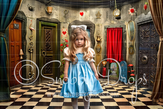 Wonderland Little Door Fabric Backdrop-Fabric Photography Backdrop-Snobby Drops Fabric Backdrops for Photography, Exclusive Designs by Tara Mapes Photography, Enchanted Eye Creations by Tara Mapes, photography backgrounds, photography backdrops, fast shipping, US backdrops, cheap photography backdrops