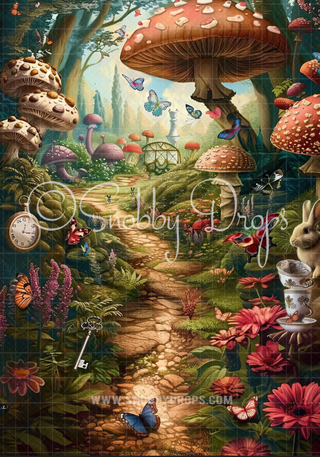 Wonderland Path Fabric Backdrop Wee Sweep-Fabric Photography Wee Sweep-Snobby Drops Fabric Backdrops for Photography, Exclusive Designs by Tara Mapes Photography, Enchanted Eye Creations by Tara Mapes, photography backgrounds, photography backdrops, fast shipping, US backdrops, cheap photography backdrops