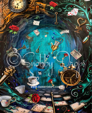 Wonderland Rabbit Hole Fabric Wee Drop-Fabric Photography Backdrop-Snobby Drops Fabric Backdrops for Photography, Exclusive Designs by Tara Mapes Photography, Enchanted Eye Creations by Tara Mapes, photography backgrounds, photography backdrops, fast shipping, US backdrops, cheap photography backdrops