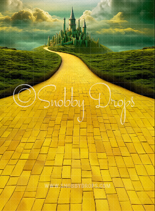 Yellow Brick Road to Emerald City Oz Fabric Backdrop Sweep-Fabric Photography Sweep-Snobby Drops Fabric Backdrops for Photography, Exclusive Designs by Tara Mapes Photography, Enchanted Eye Creations by Tara Mapes, photography backgrounds, photography backdrops, fast shipping, US backdrops, cheap photography backdrops