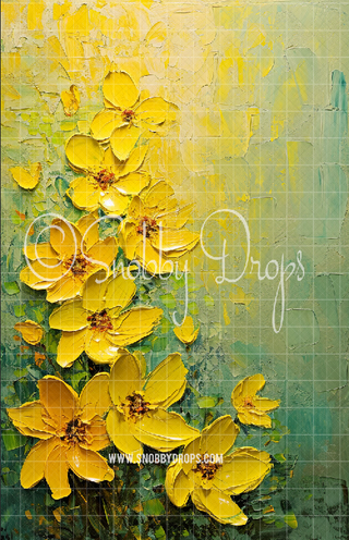 Yellow Flowers Fine Art Floral Fabric Backdrop Sweep-Fabric Photography Sweep-Snobby Drops Fabric Backdrops for Photography, Exclusive Designs by Tara Mapes Photography, Enchanted Eye Creations by Tara Mapes, photography backgrounds, photography backdrops, fast shipping, US backdrops, cheap photography backdrops