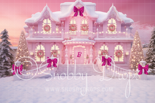 Holiday Bows - Pink Dollhouse Christmas Mansion Fabric Backdrop
